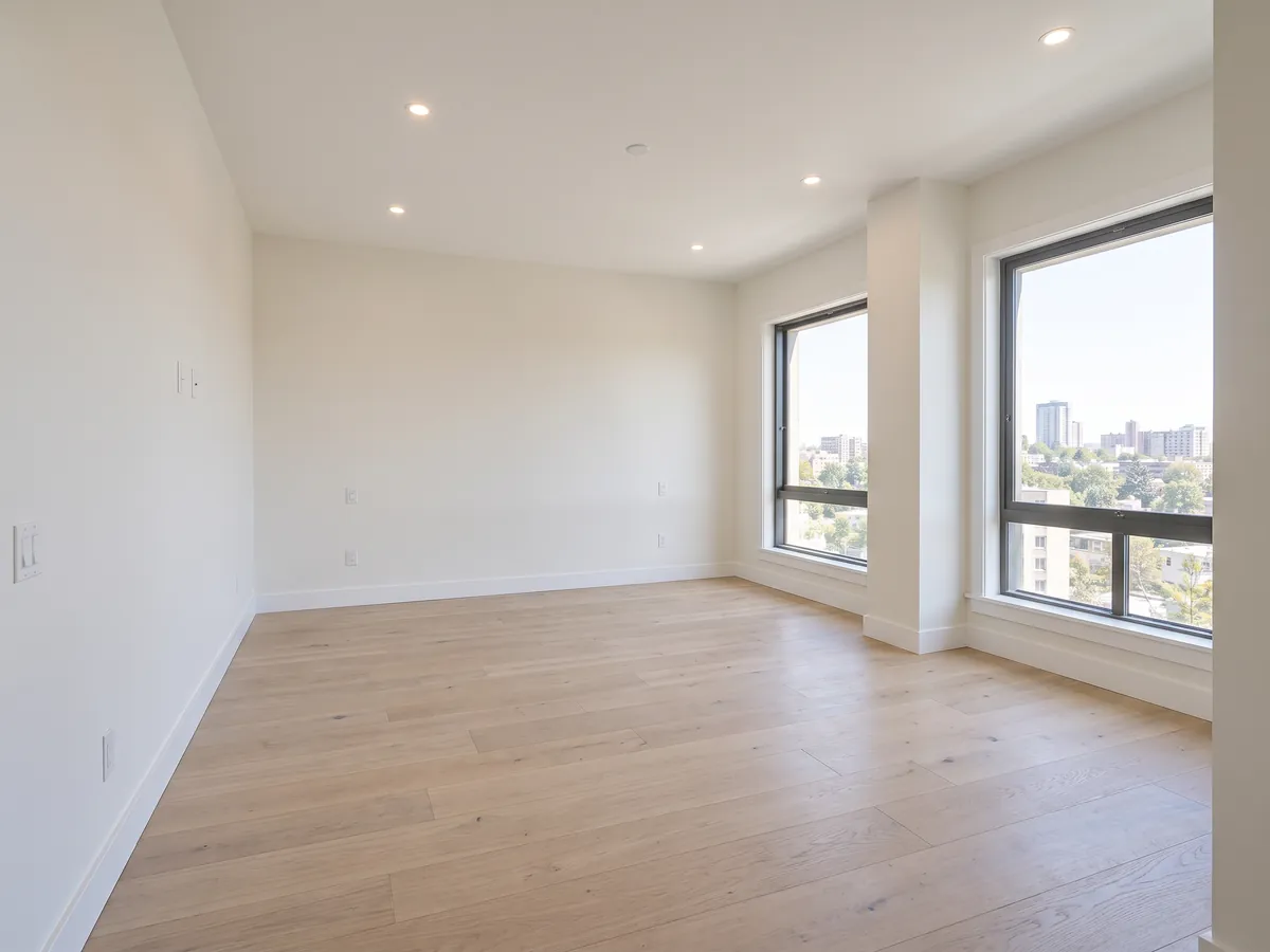 Example after: the same room finished with paint, flooring and lighting