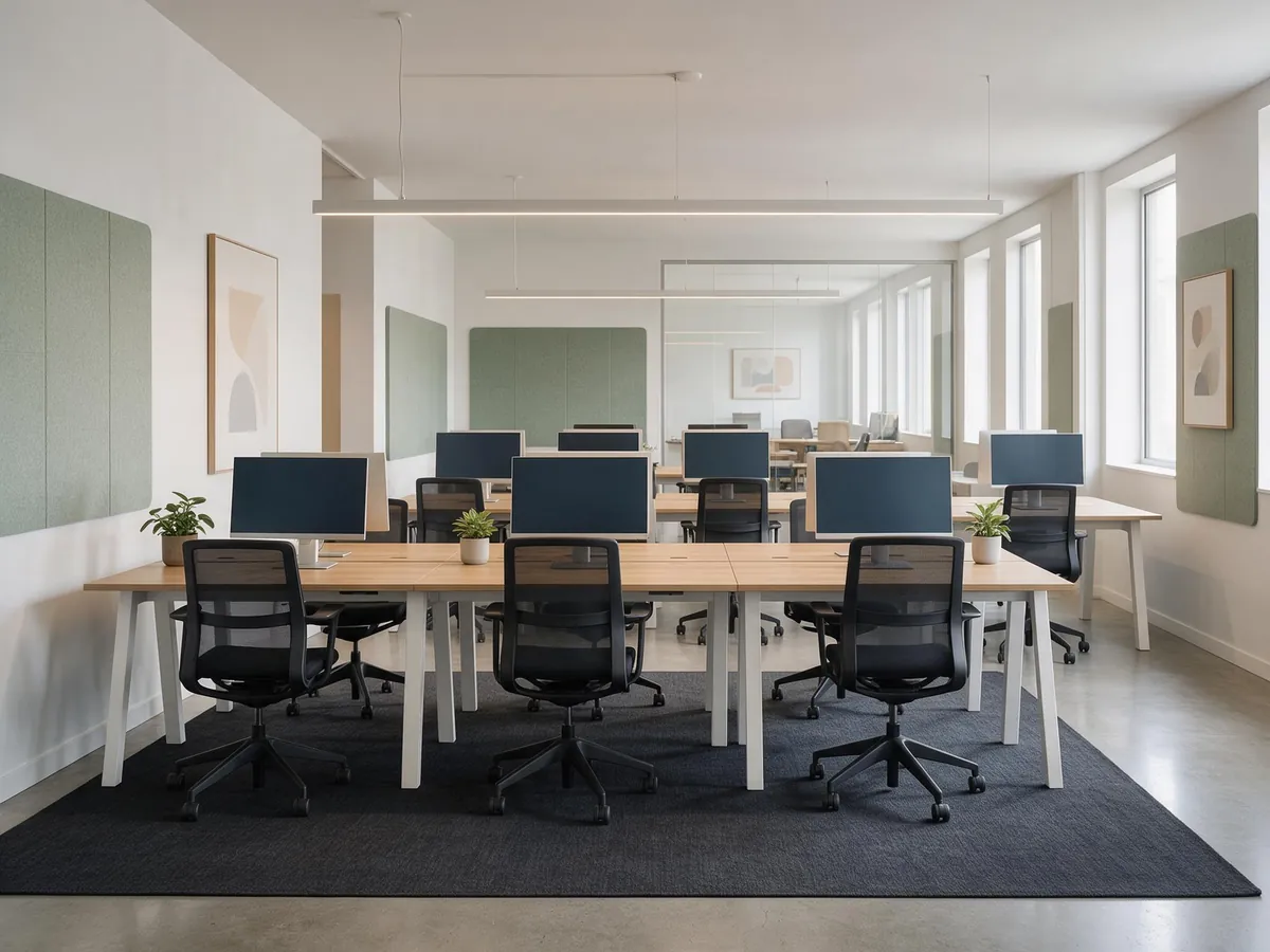 Example of a furnished open-plan office with workstations